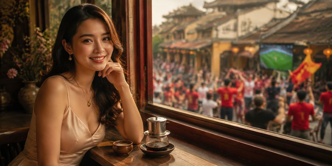 Người hâm mộ bóng đá tại Huế theo dõi trận đấu V.League qua điện thoại tại quán cà phê
